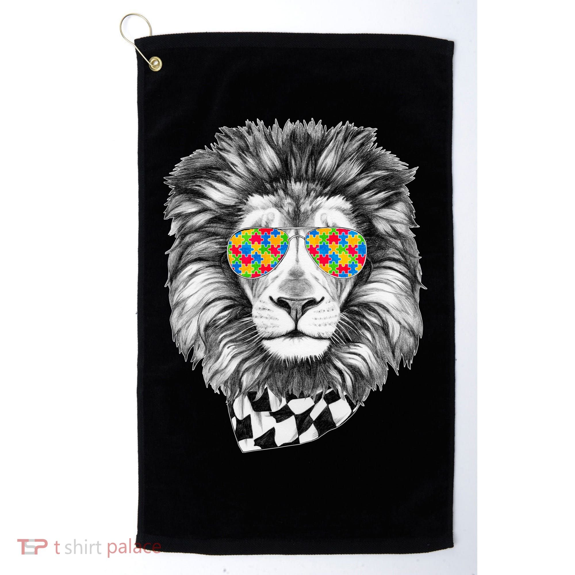 Autism Awareness Puzzle Sunglasses Lion Golf Towel