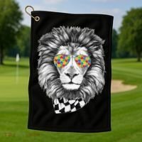 Autism Awareness Puzzle Sunglasses Lion Golf Towel thumb 1