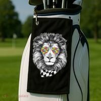 Autism Awareness Puzzle Sunglasses Lion Golf Towel thumb 2