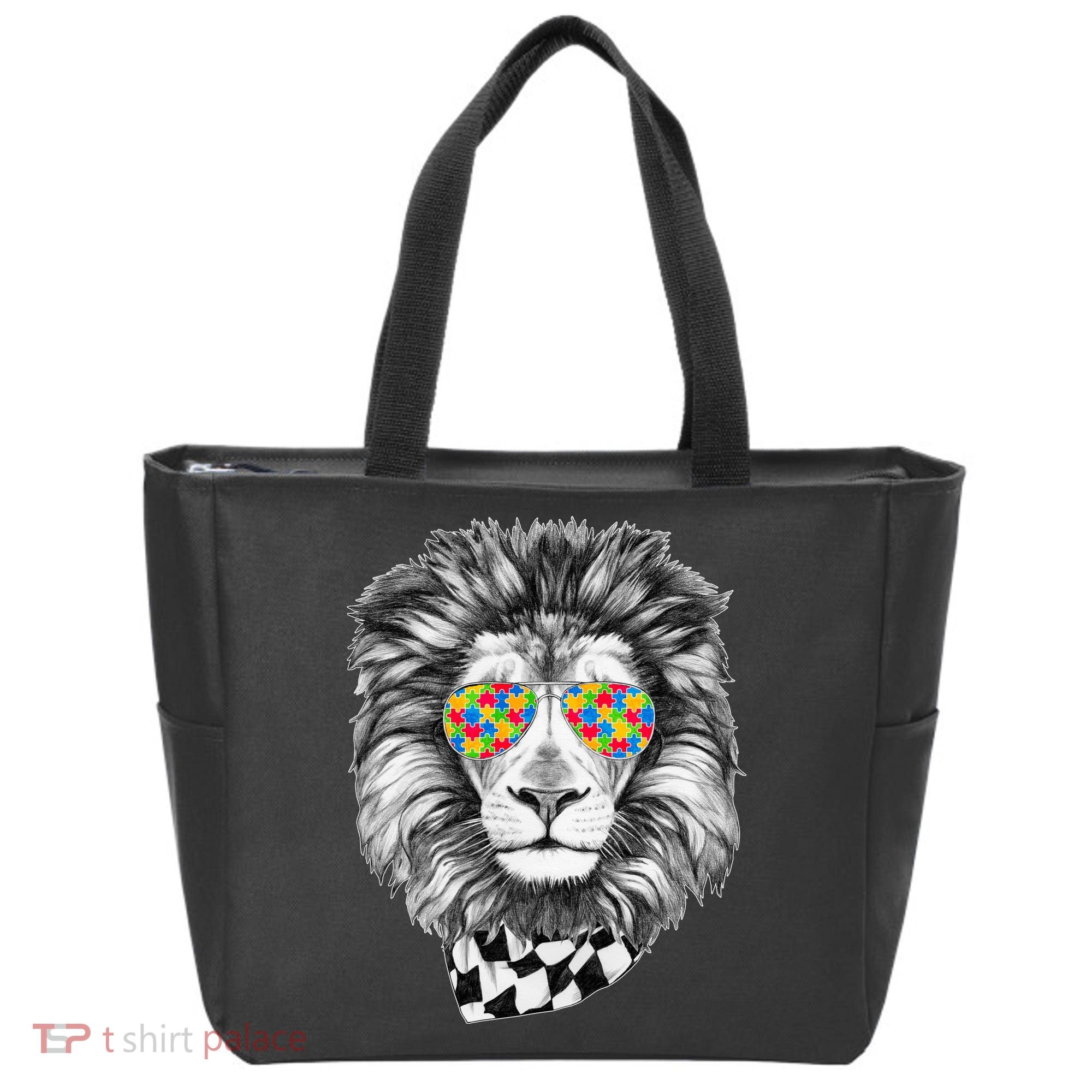 Autism Awareness Puzzle Sunglasses Lion Tote Bag