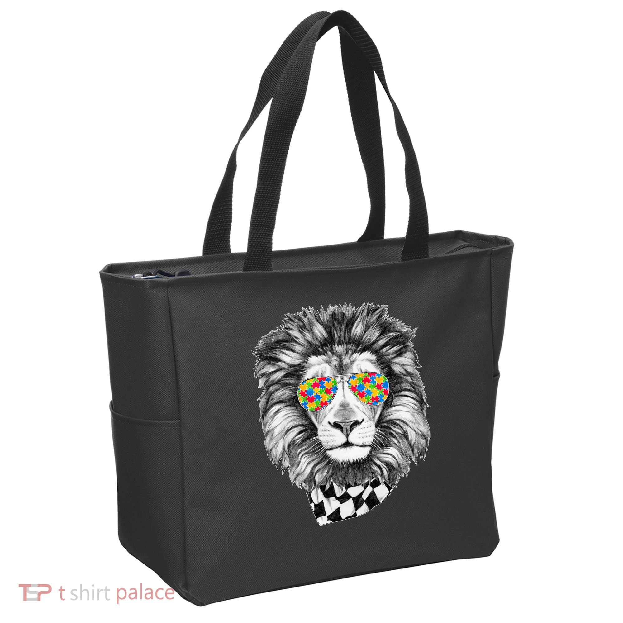 Autism Awareness Puzzle Sunglasses Lion Tote Bag
