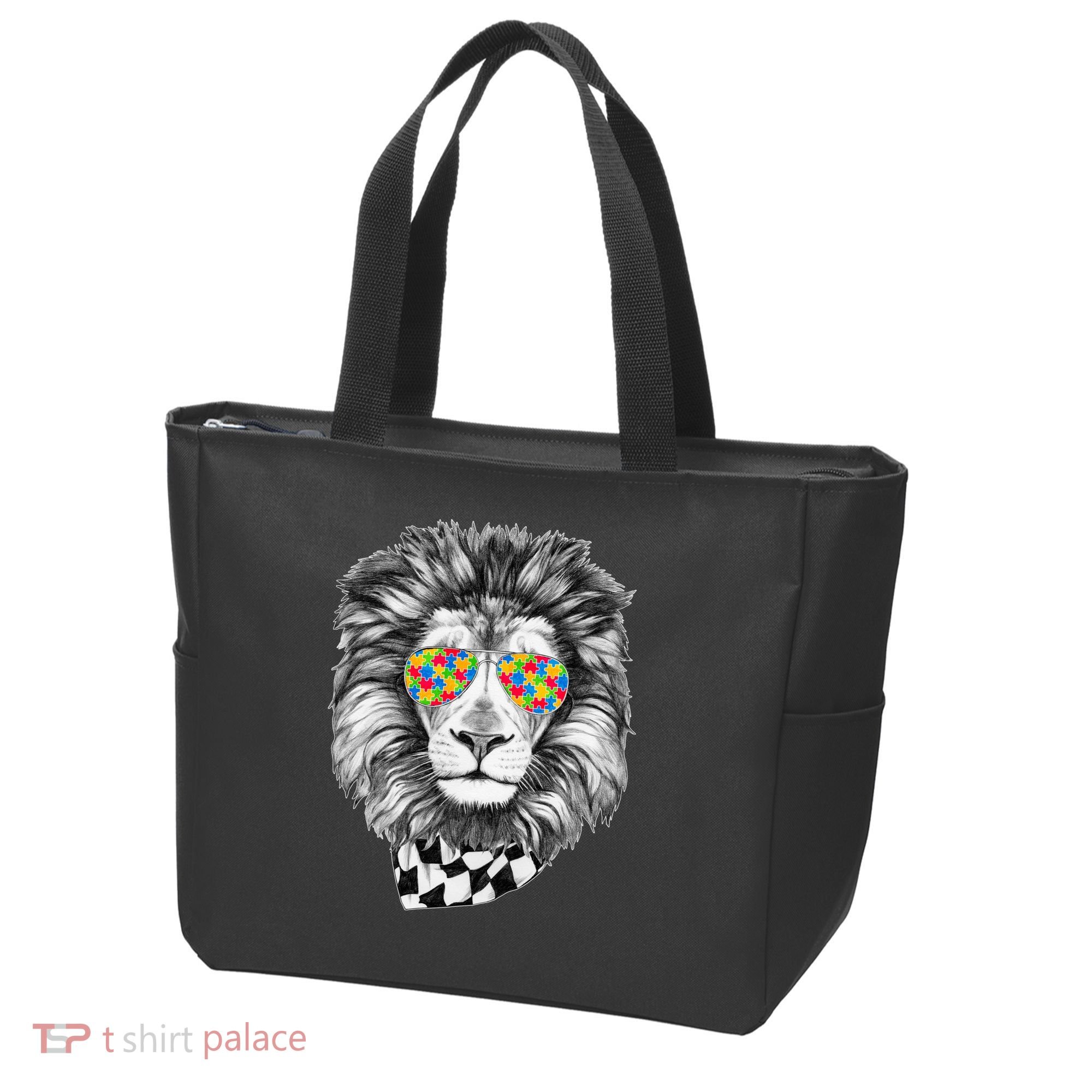 Autism Awareness Puzzle Sunglasses Lion Tote Bag