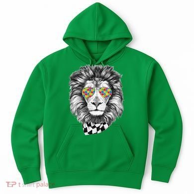 Autism Awareness Puzzle Sunglasses Lion Hoodie