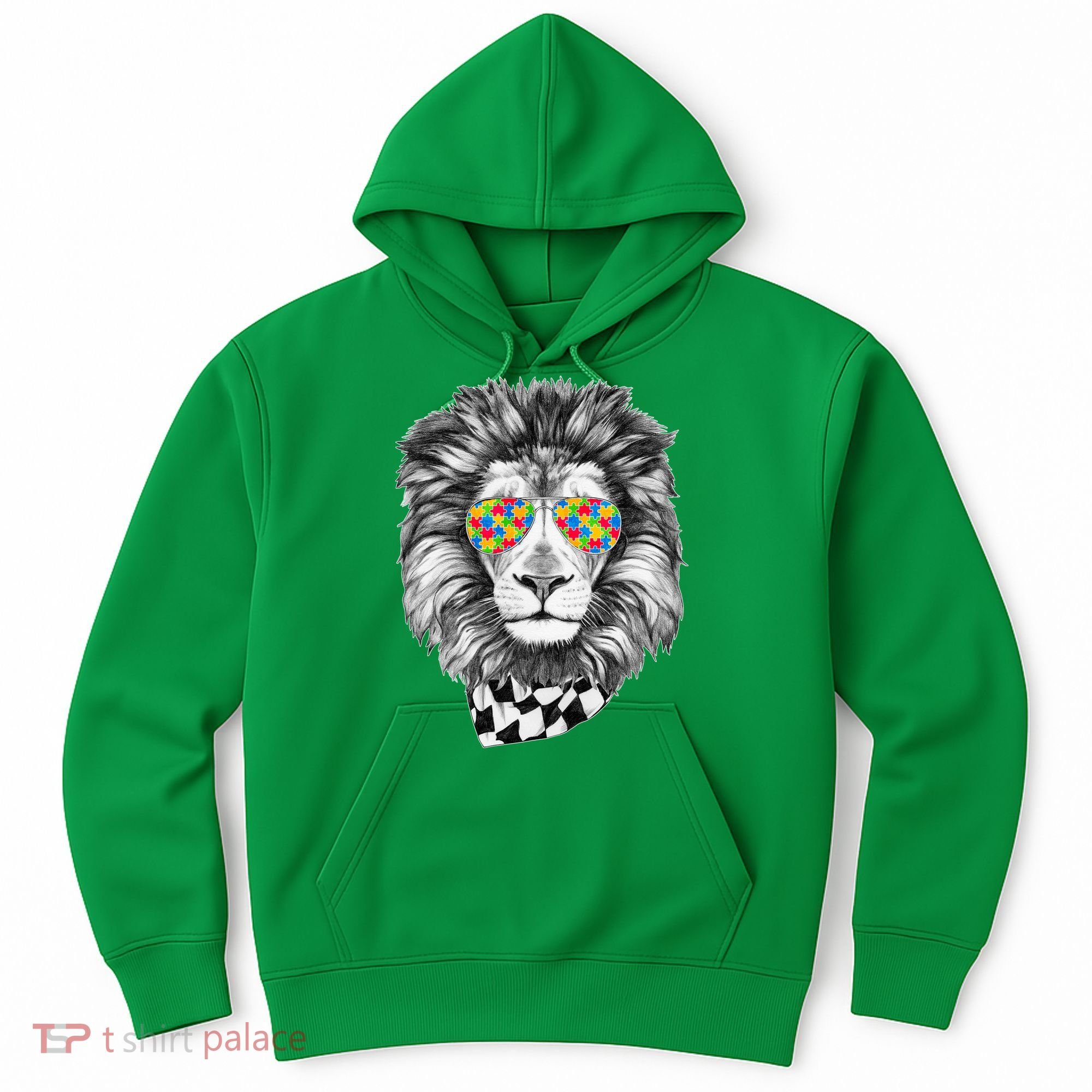 Autism Awareness Puzzle Sunglasses Lion Hoodie