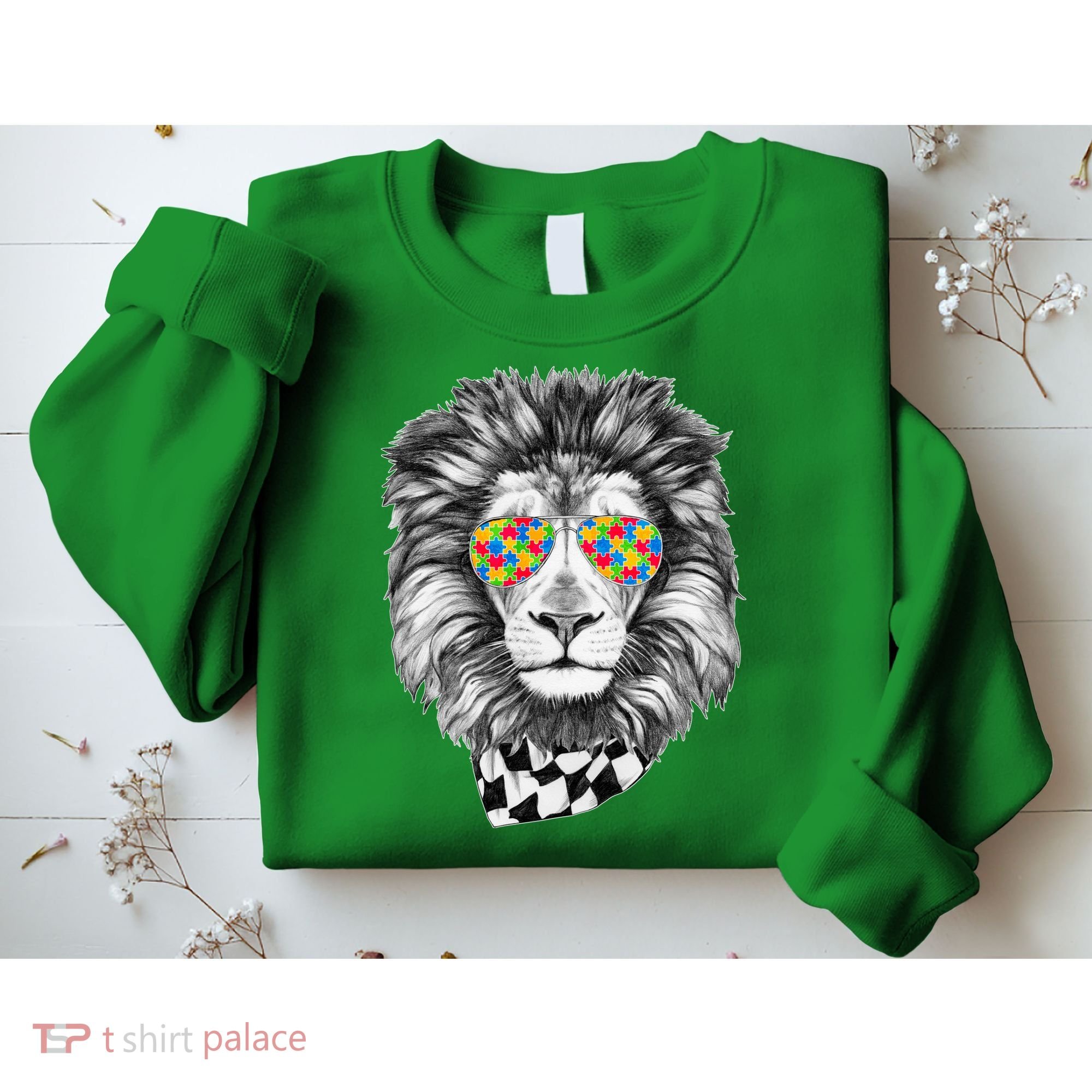 Autism Awareness Puzzle Sunglasses Lion Sweatshirt