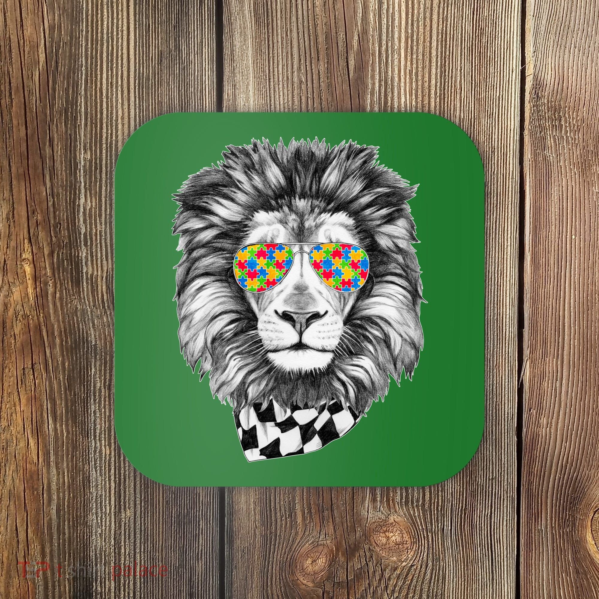 Autism Awareness Puzzle Sunglasses Lion Coaster