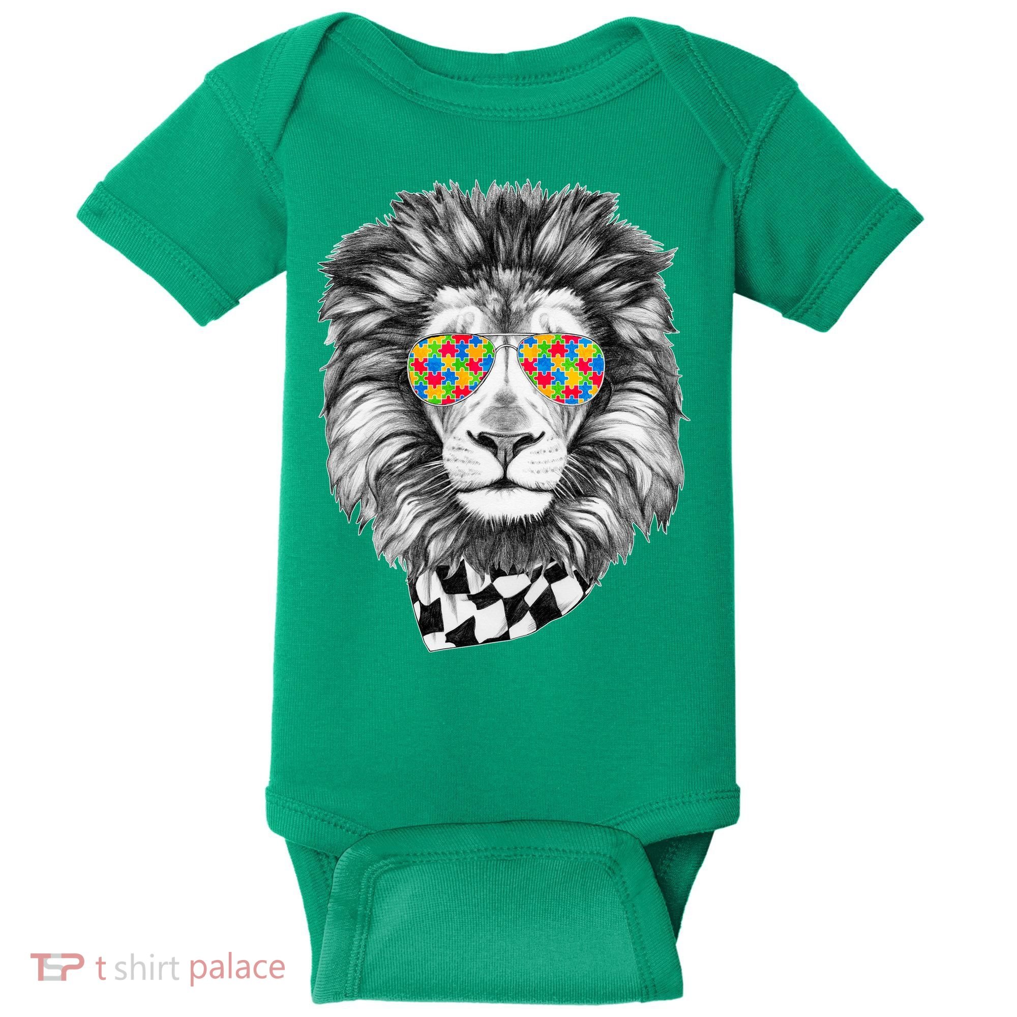 Autism Awareness Puzzle Sunglasses Lion Baby Bodysuit