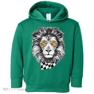 Autism Awareness Puzzle Sunglasses Lion Toddler Hoodie