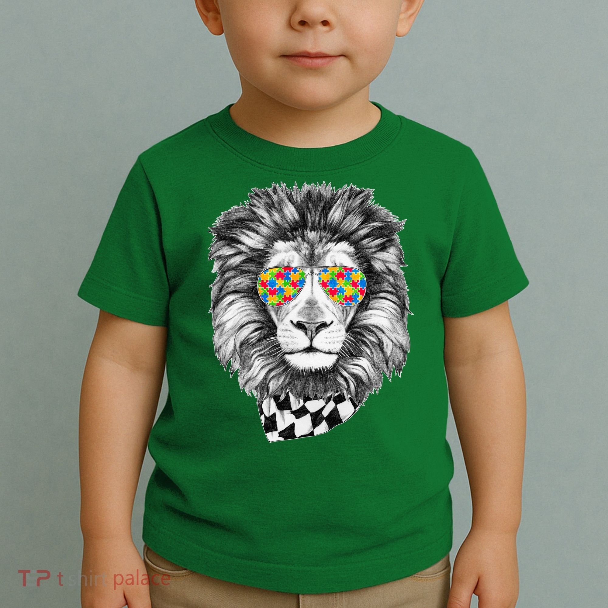 Autism Awareness Puzzle Sunglasses Lion Toddler T-Shirt