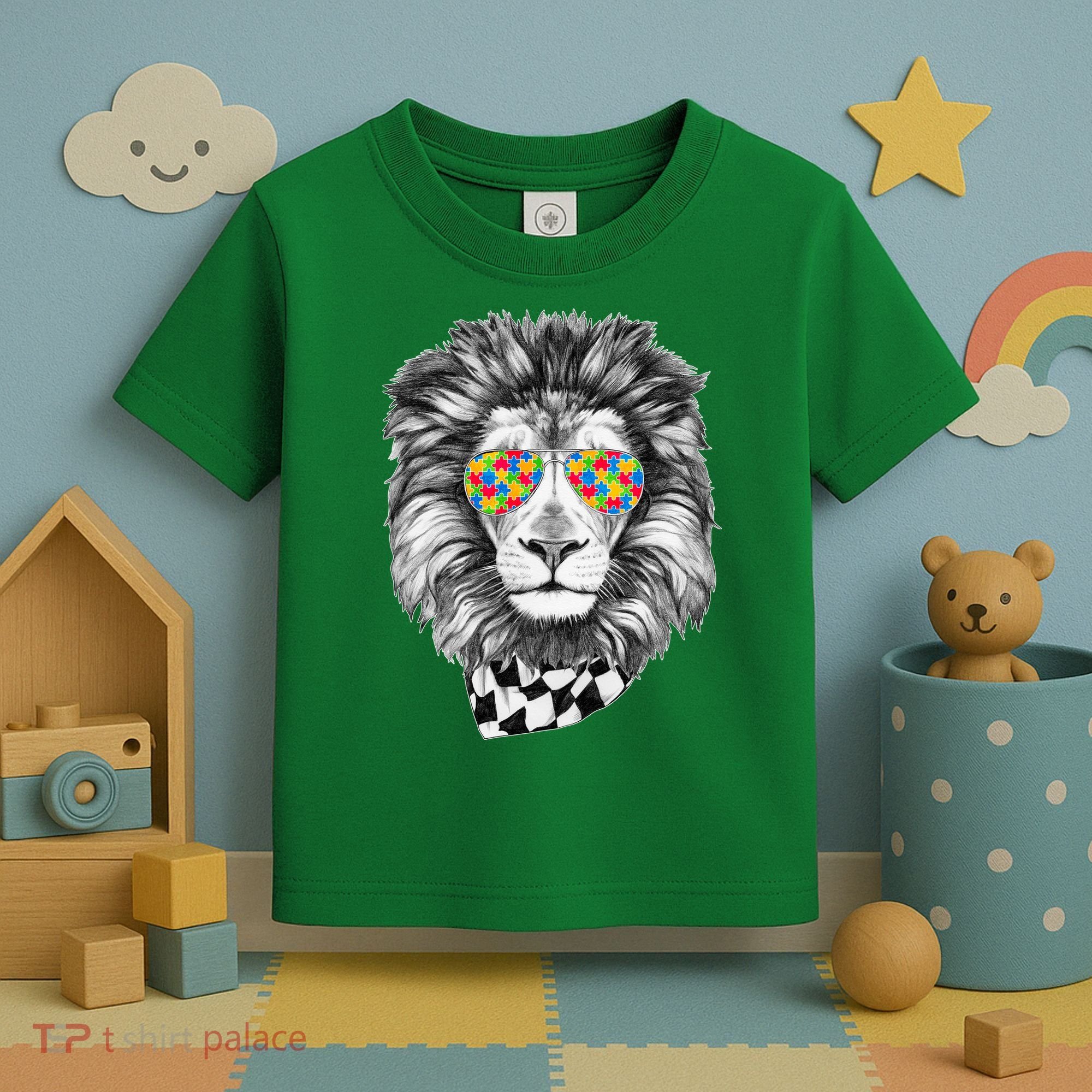 Autism Awareness Puzzle Sunglasses Lion Toddler T-Shirt