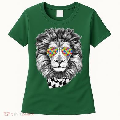 Autism Awareness Puzzle Sunglasses Lion Women's T-Shirt
