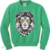 Autism Awareness Puzzle Sunglasses Lion Kids Sweatshirt thumb 0