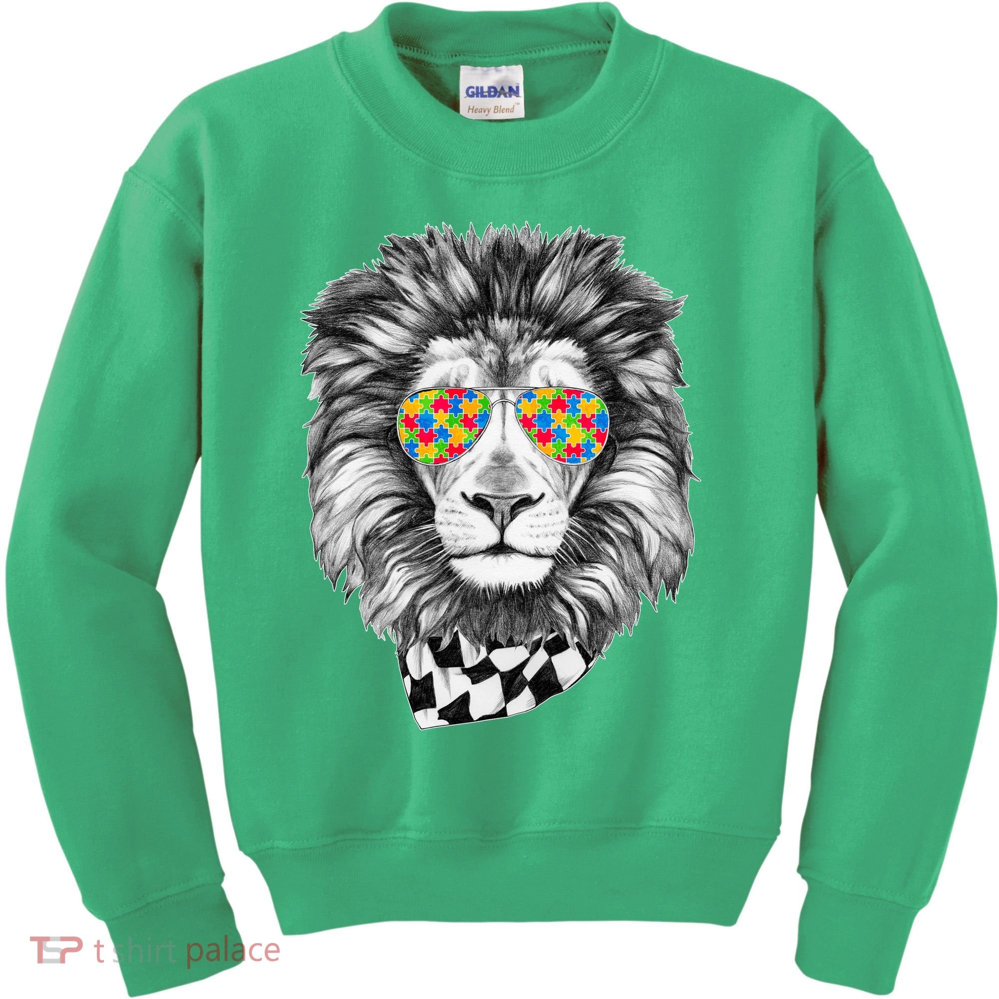 Autism Awareness Puzzle Sunglasses Lion Kids Sweatshirt