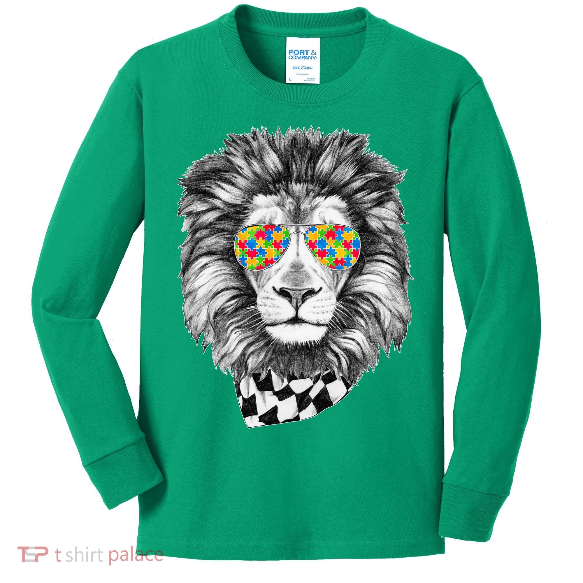 Autism Awareness Puzzle Sunglasses Lion Kids Long Sleeve Shirt