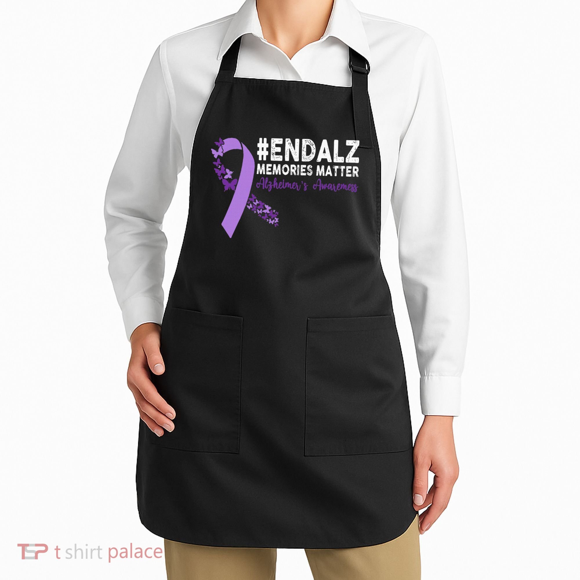 Alzheimers Awareness Purple Ribbon End Alzheimers Apron