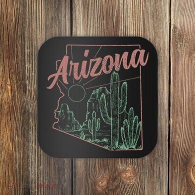 Arizona Az Pride State Map Cactus Desert Vintage Coaster