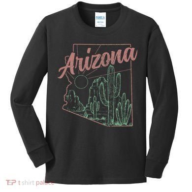 Arizona Az Pride State Map Cactus Desert Vintage Kids Long Sleeve Shirt