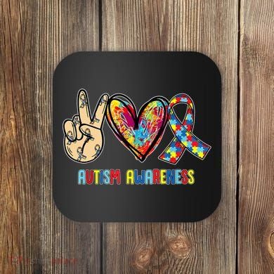 Autism Awareness Peace Love Autism Coaster