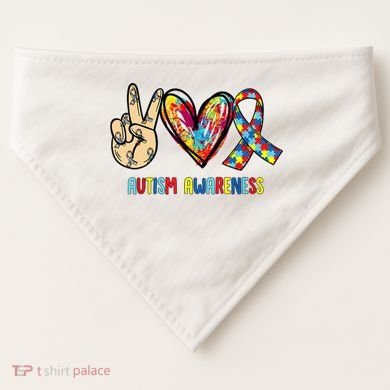 Autism Awareness Peace Love Autism USA-Made Doggie Bandana