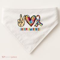 Autism Awareness Peace Love Autism USA-Made Doggie Bandana thumb 0