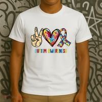 Autism Awareness Peace Love Autism T-Shirt thumb 3