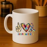 Autism Awareness Peace Love Autism Coffee Mug thumb 4