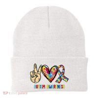 Autism Awareness Peace Love Autism Beanie thumb 0