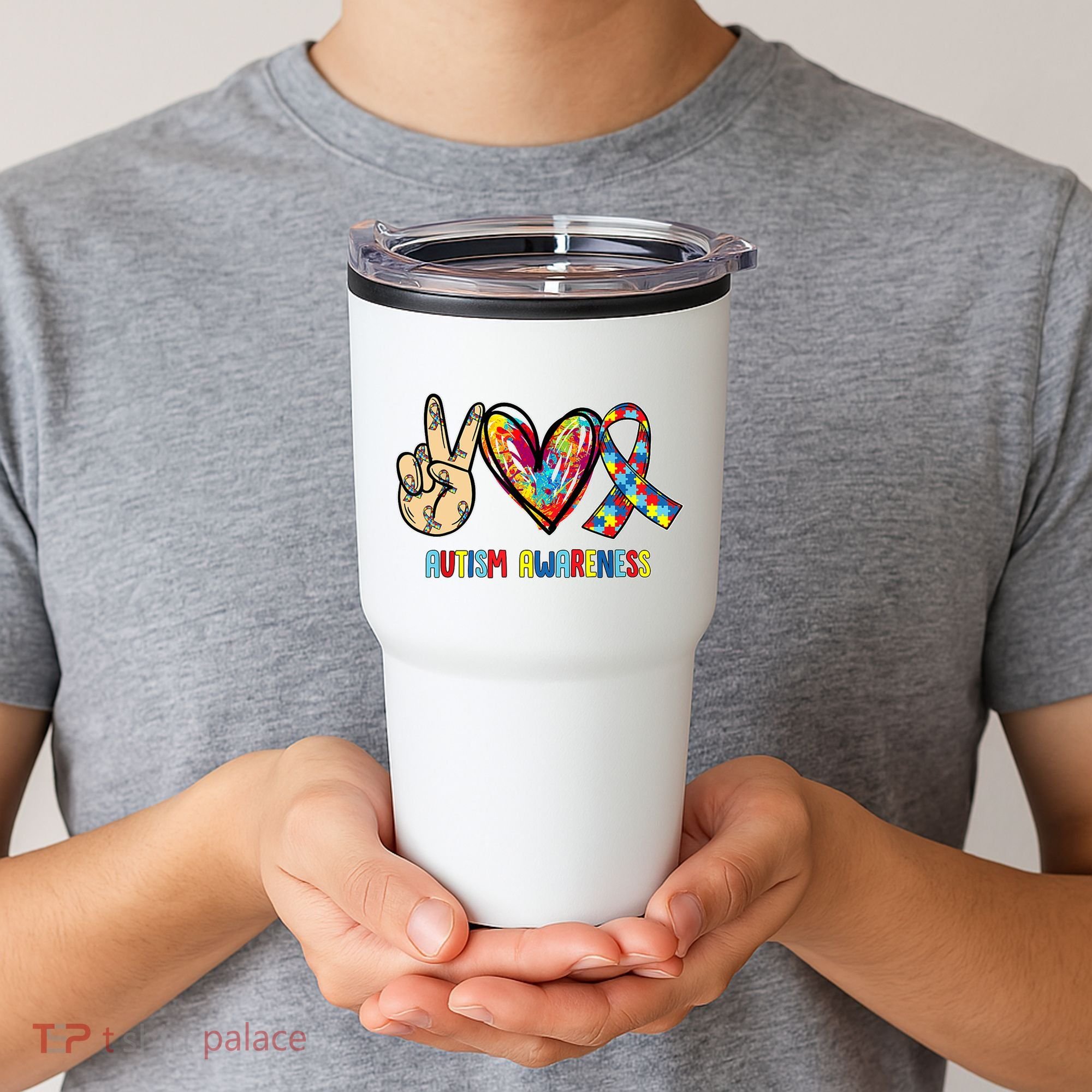 Autism Awareness Peace Love Autism Tumbler