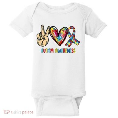 Autism Awareness Peace Love Autism Baby Bodysuit