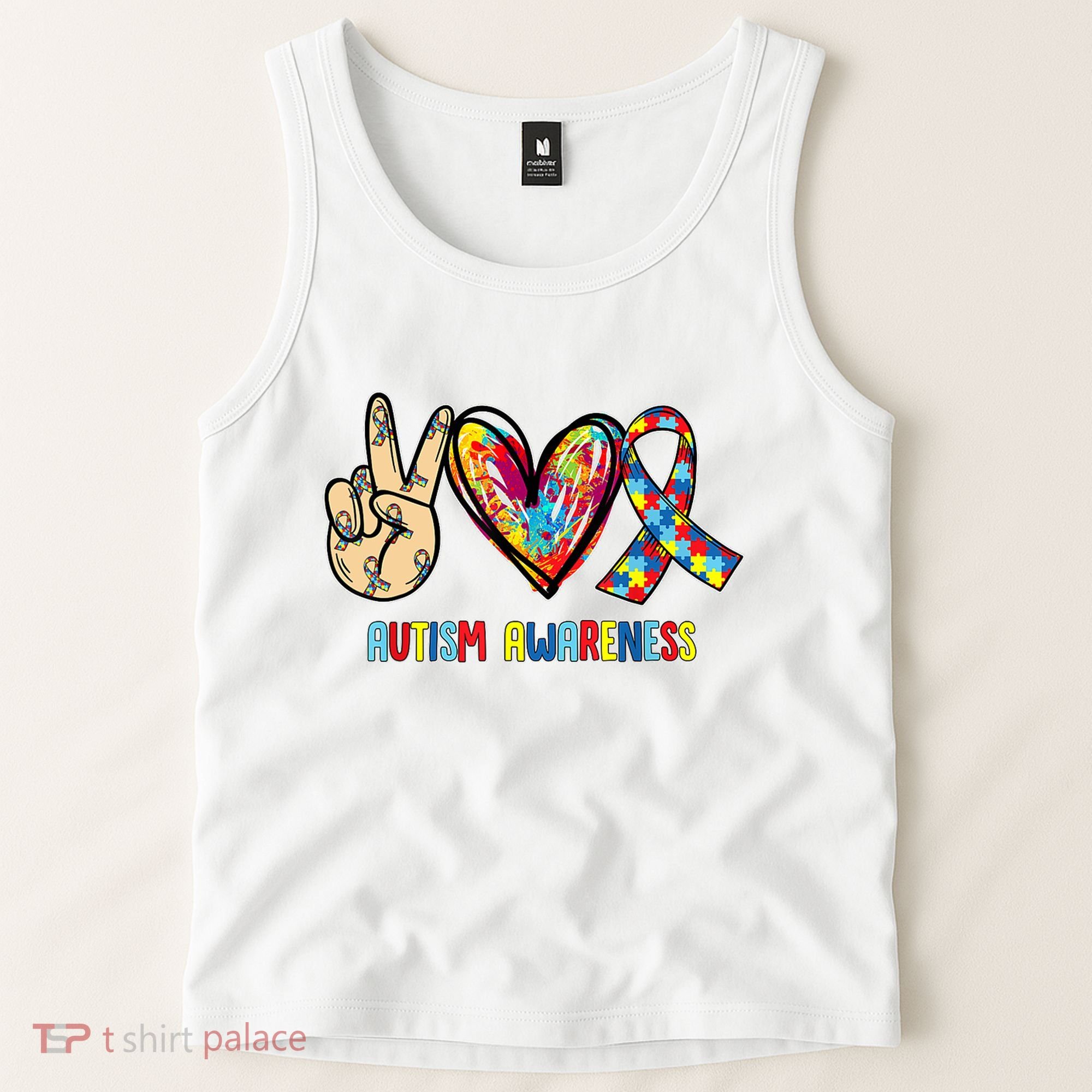 Autism Awareness Peace Love Autism Tank Top