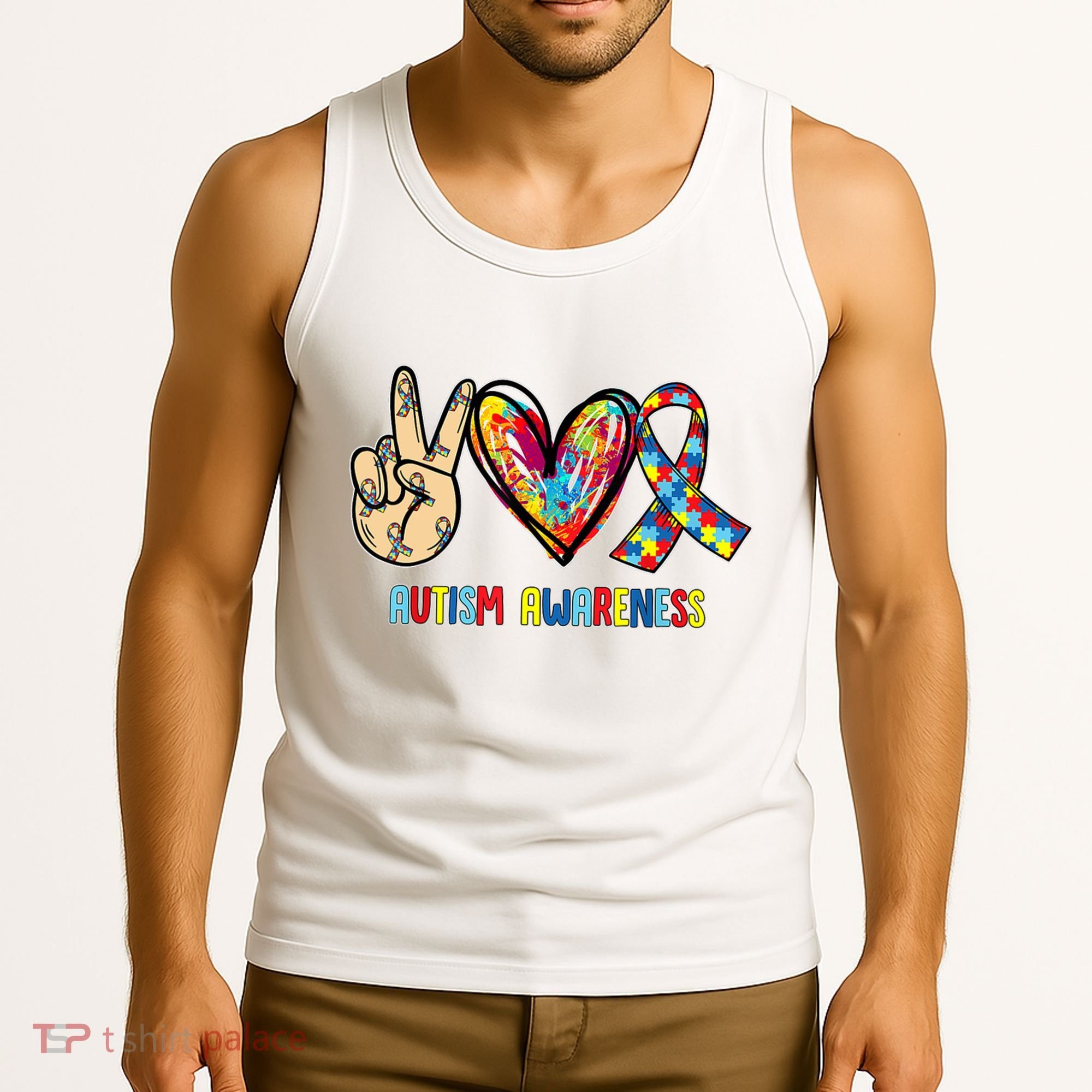 Autism Awareness Peace Love Autism Tank Top