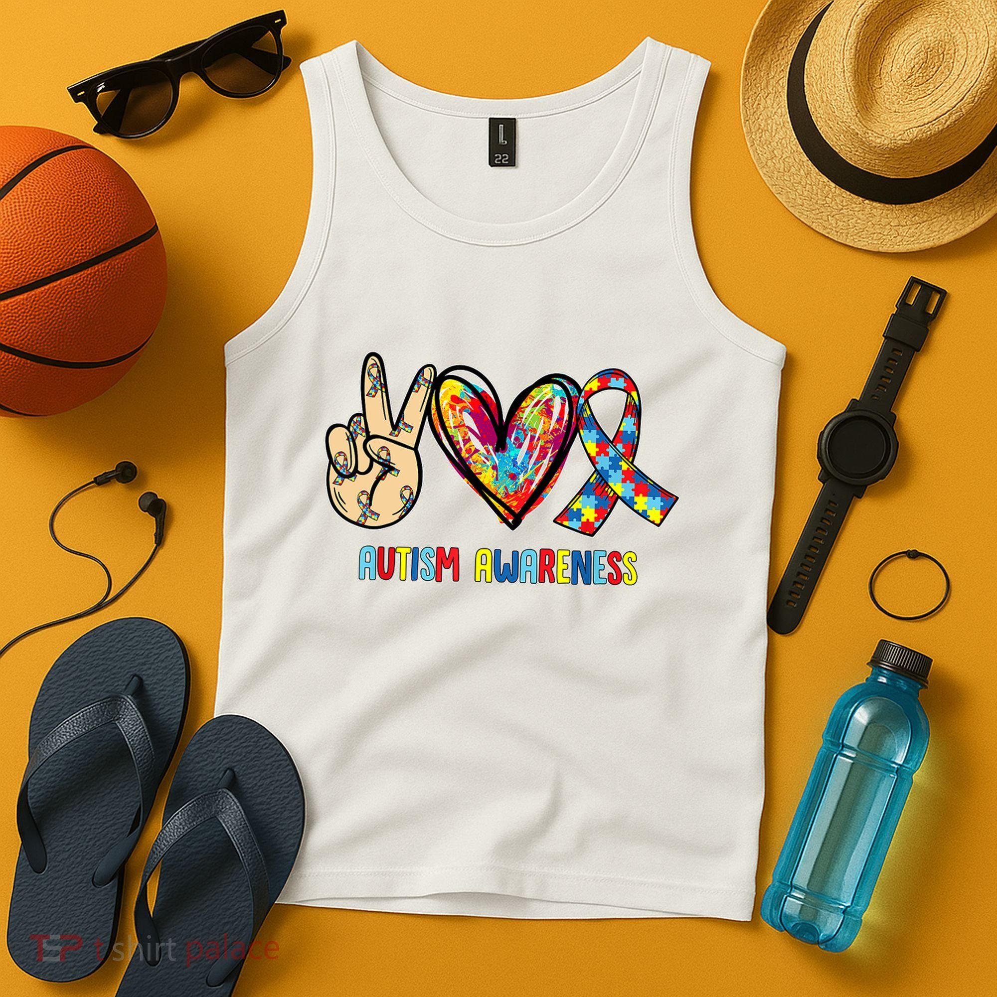Autism Awareness Peace Love Autism Tank Top