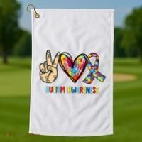 Autism Awareness Peace Love Autism Golf Towel thumb 1