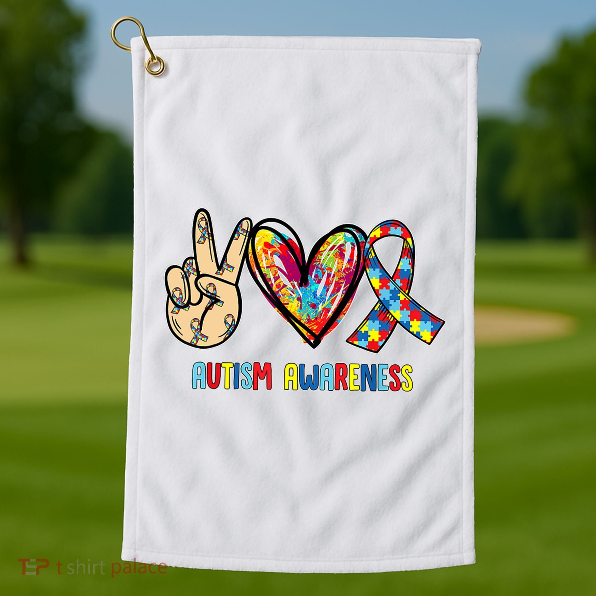 Autism Awareness Peace Love Autism Golf Towel