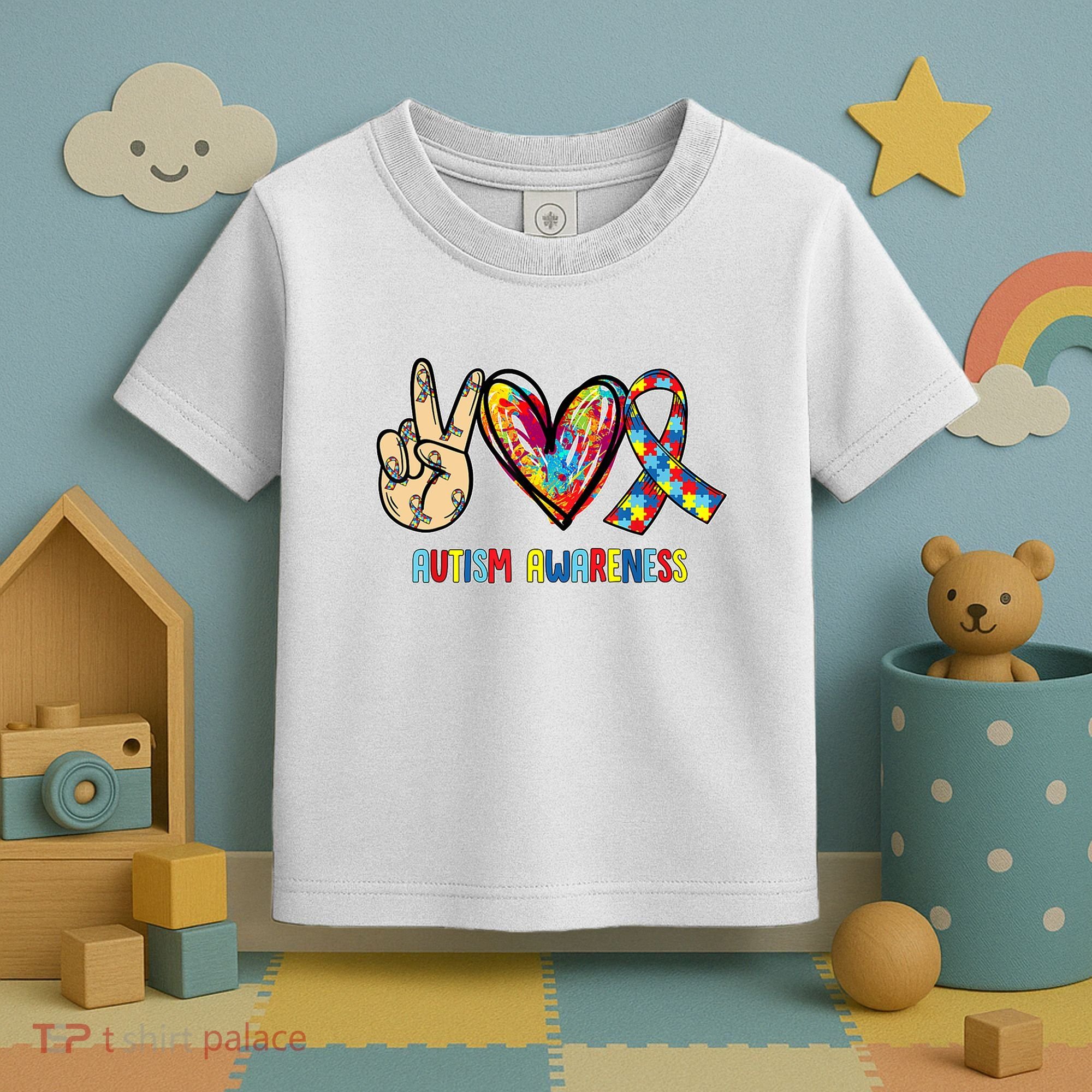 Autism Awareness Peace Love Autism Toddler T-Shirt