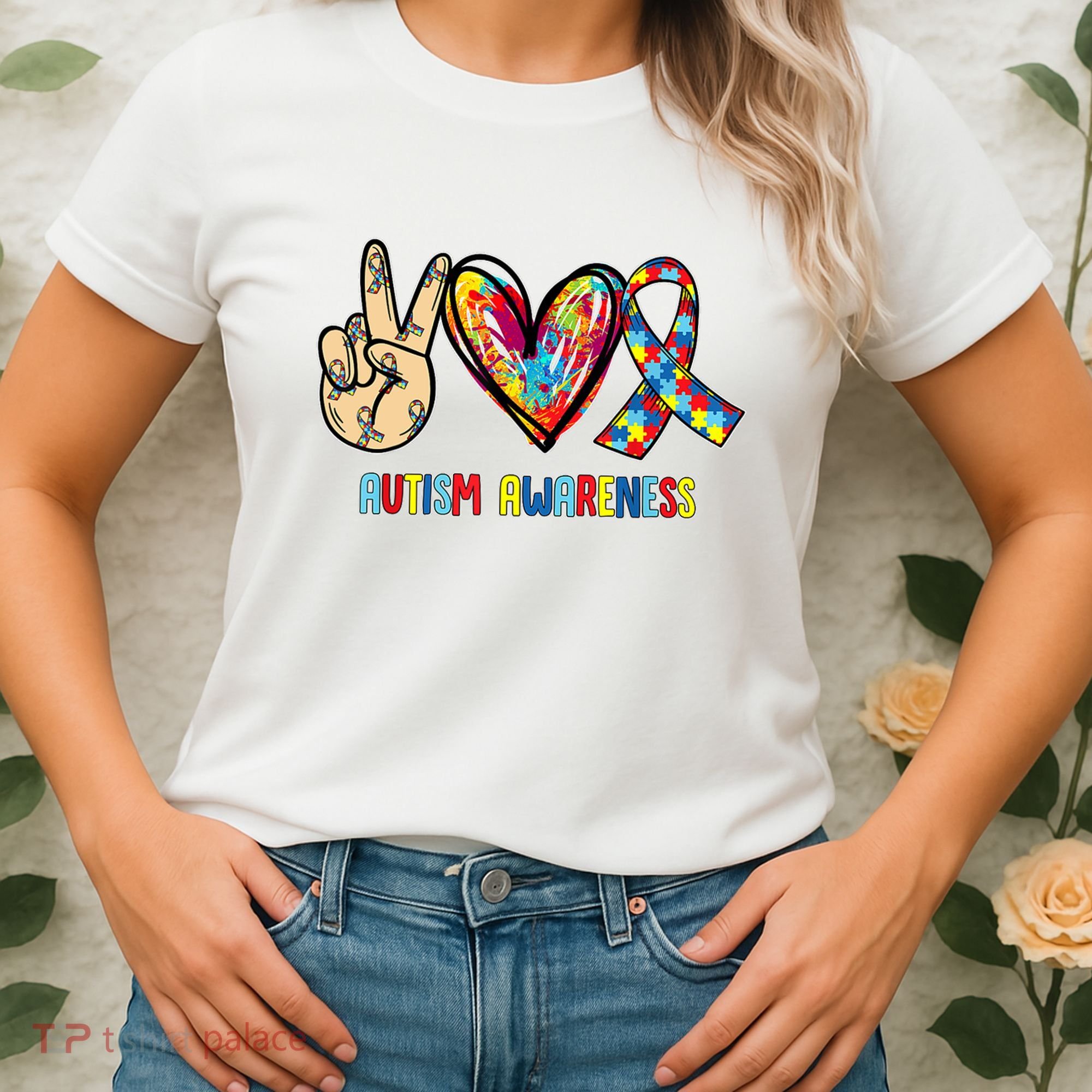 Autism Awareness Peace Love Autism Women's T-Shirt