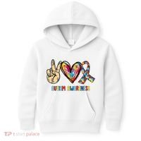 Autism Awareness Peace Love Autism Kids Hoodie thumb 0