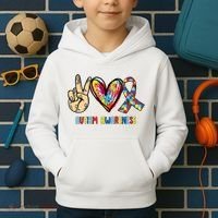 Autism Awareness Peace Love Autism Kids Hoodie thumb 2