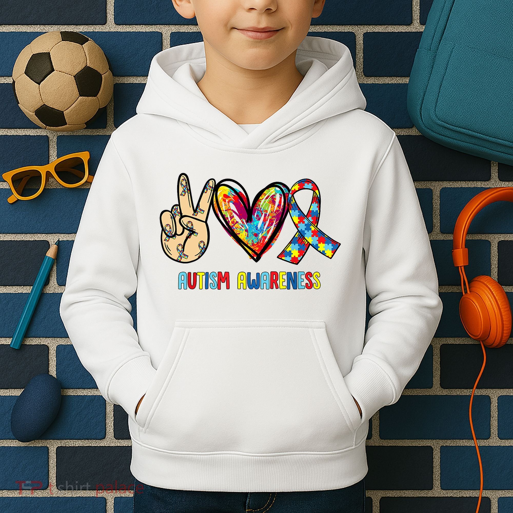 Autism Awareness Peace Love Autism Kids Hoodie