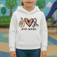Autism Awareness Peace Love Autism Kids Hoodie thumb 3