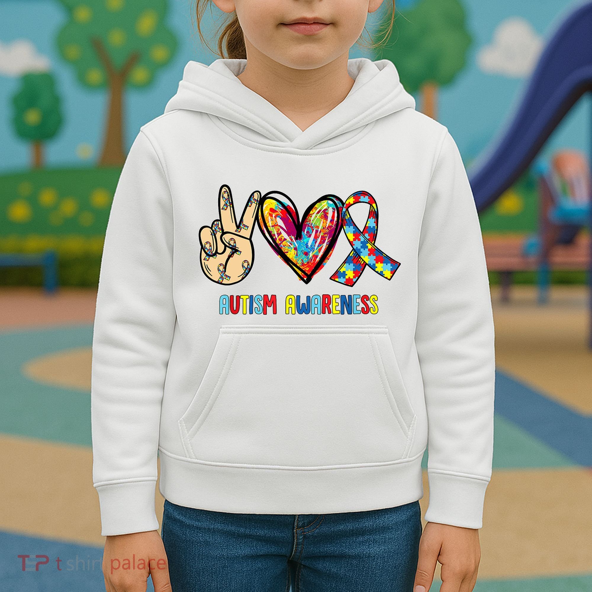 Autism Awareness Peace Love Autism Kids Hoodie