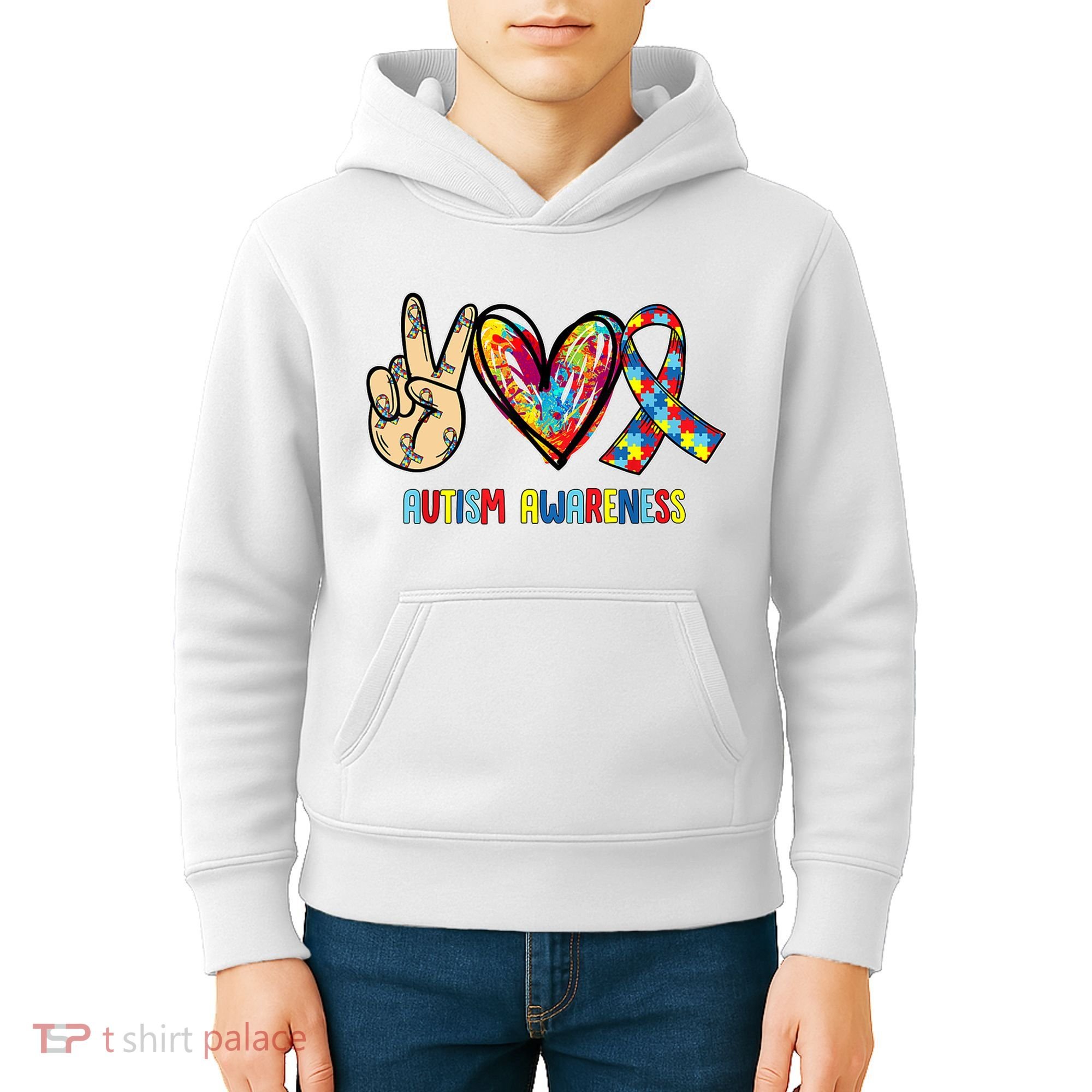 Autism Awareness Peace Love Autism Kids Hoodie