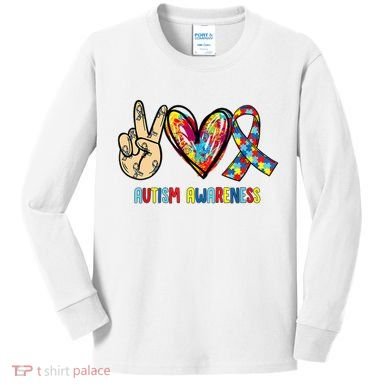 Autism Awareness Peace Love Autism Kids Long Sleeve Shirt