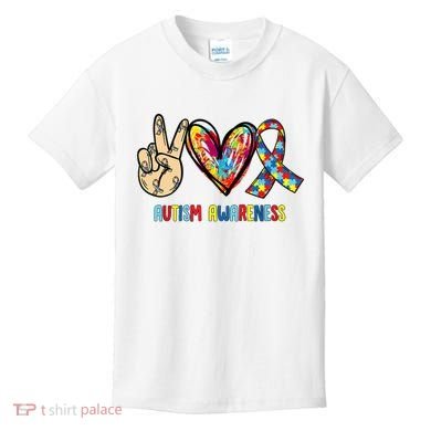 Autism Awareness Peace Love Autism Kids T-Shirt