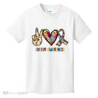 Autism Awareness Peace Love Autism Kids T-Shirt thumb 0