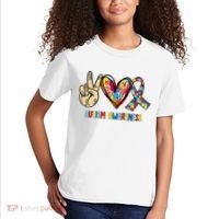 Autism Awareness Peace Love Autism Kids T-Shirt thumb 2