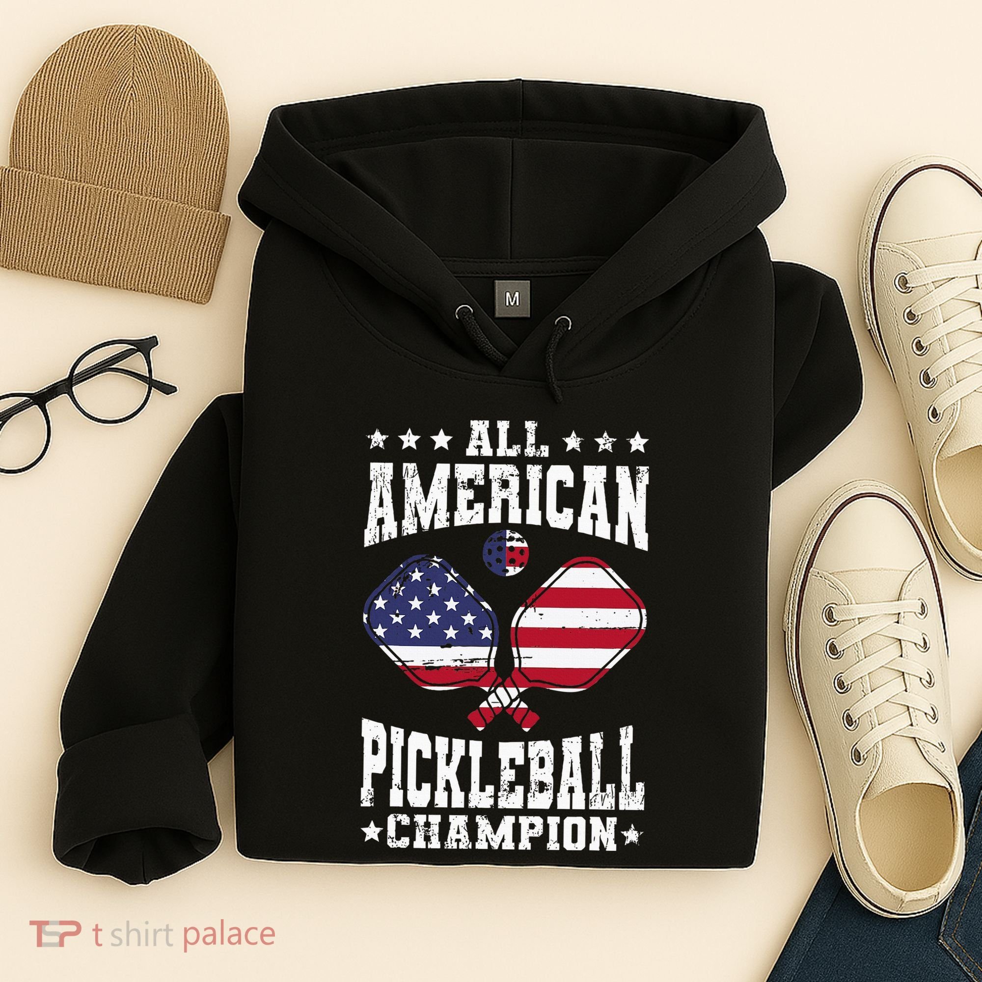 All American Pickleball Champion Patriotic Paddleball Hoodie