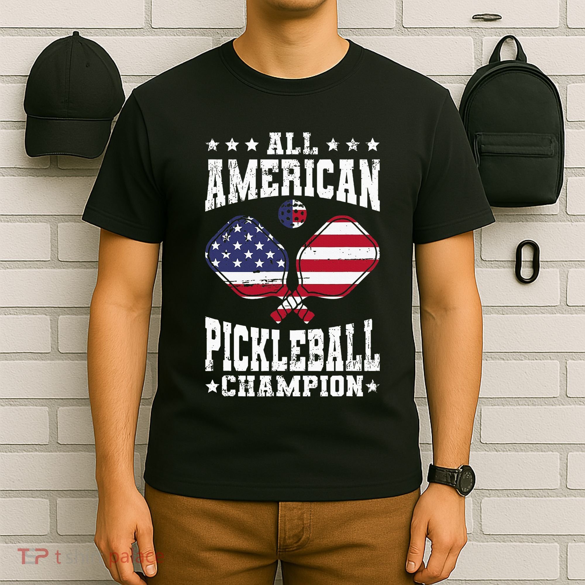 All American Pickleball Champion Patriotic Paddleball T-Shirt