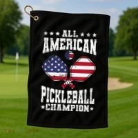 All American Pickleball Champion Patriotic Paddleball Golf Towel thumb 1