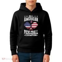 All American Pickleball Champion Patriotic Paddleball Kids Hoodie thumb 4